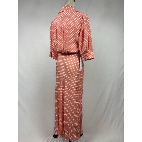 Ronny Kobo Carol Tie Front Pink White Polka Dot Size Medium Midi Dress - Picture 4 of 15